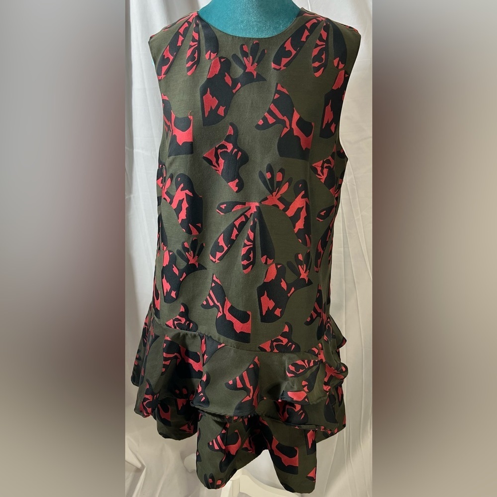 Banana Republic Drop Waist Ruffle Green Pink Bow Dress Size 16